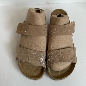 Autenti leather foot bed, cork silver studded slides size 39